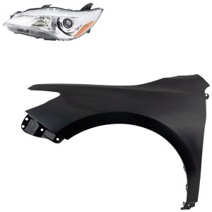 Headlight Assembly Kit for Toyota Camry 2015-2017, Left (Driver), Halogen, 2-Piece Set, with Fender, Replacement