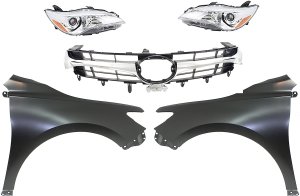 Headlight Assembly Kit for Toyota Camry 2015-2017, Right (Passenger) and Left (Driver), 5-Piece Halogen Light Set, Includes Fenders and Grille Assembly Replacement