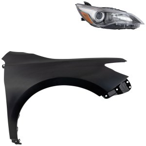 Headlight Assembly for Toyota Camry 2015-2017, Right (Passenger) Side, Halogen, 2-Piece Kit, with Fender, Replacement