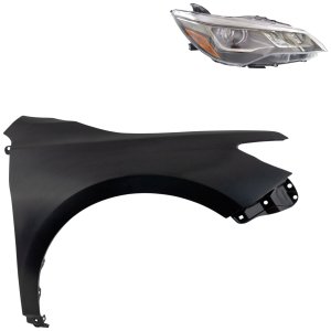 Headlight Assembly Kit for Toyota Camry 2015-2017, Right (Passenger) Side, LED, 2-Piece with Fender, Replacement