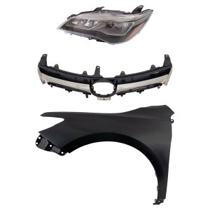 Headlight Assembly for Toyota Camry 2015-2017, Left (Driver), LED, 3-Piece Kit with Fender and Grille Assembly Replacement