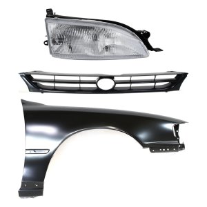 Front Fender for Toyota Camry 1995-1996 Right (Passenger), Primed (Ready to Paint), 3-Piece Kit with Grille and Headlight, Replacement