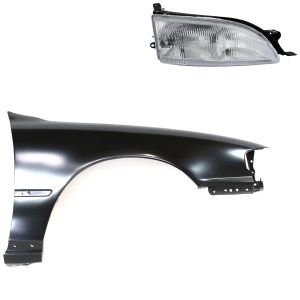 Front Fender for 1995-1996 Toyota Camry, Right (Passenger) Side, Primed (Ready to Paint), 2-Piece Kit with Headlight - Complete Replacement Parts