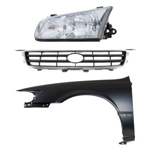 Front Fender Kit for 2000-2001 Toyota Camry, Left (Driver), Primed (Ready to Paint), 3-Piece with Grille and Headlight Replacement