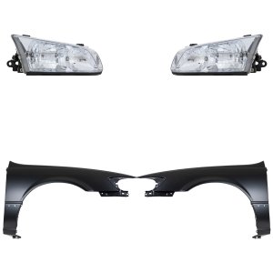 Front Fender for Toyota Camry 2000-2001 Right (Passenger) and Left (Driver), Primed (Ready to Paint), 4-Piece Kit with Headlights, Replacement