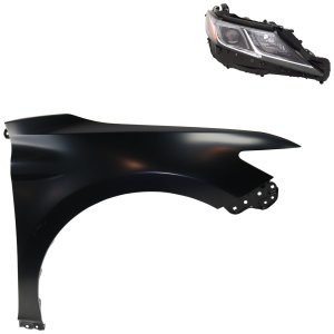 Headlight Kit for Toyota Camry 2018-2018 Right (Passenger), Includes Lens and Housing, LED, 2-Piece Kit, with Fender, Replacement