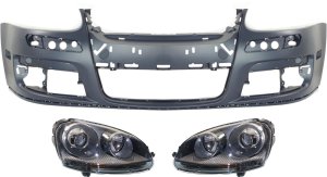 Headlight Kit for 2005-2010 Volkswagen Jetta / 2006-2007 GTI, Right (Passenger) and Left (Driver) Side, Lens and Housing, Xenon, 3-Piece with Bumper Cover Replacement