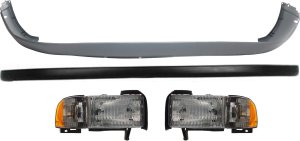 Headlight Assembly Kit for Dodge Full Size Pickup 1994-2002, Right (Passenger) and Left (Driver) Halogen 4-Piece Set with Bumper Covers, Replacement