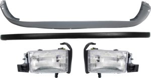 Headlight Assembly for Dodge Full Size Pickup 1994-2002, Right (Passenger) and Left (Driver), Halogen 4-Piece Kit, with Bumper Covers, Replacement