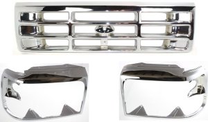 3-Piece Grille Kit with Headlight Doors for 1992-1996 Ford Bronco, 1992-1997 F-Series Replacement Models: for F-150, F-250, F-350, F-450.