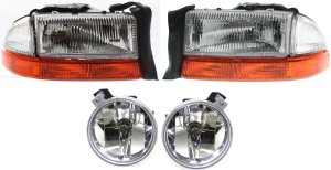 Headlight Assembly Kit for Dodge Dakota 2001-2004 and Durango 2001-2003, Right (Passenger) and Left (Driver), Halogen, 4-Piece with Fog Lights, Replacement