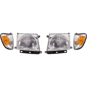 Headlight Assembly for 1998-2000 Toyota Tacoma, Right (Passenger) and Left (Driver), Halogen, 4-Piece kit with Corner Lights, Replacement