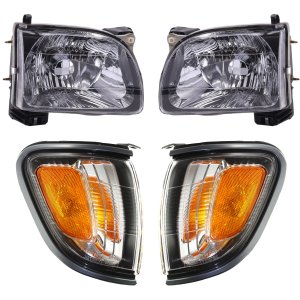 Headlight Assembly Kit for 2001-2004 Toyota Tacoma, Right (Passenger) and Left (Driver) Halogen, 4-Piece Kit with Corner Lights, Replacement 