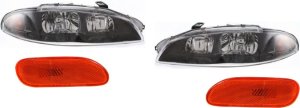 Headlight Assembly Kit for 1997-1999 Mitsubishi Eclipse, Includes Right (Passenger) and Left (Driver) Halogen Lights and Corner Lights, 4-Piece Kit, Replacement