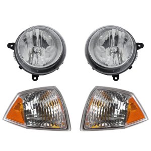Headlight Assembly Kit for 2007-2010 Jeep Compass, Right (Passenger) and Left (Driver), Halogen, 4-Piece with Corner Lights, Replacement