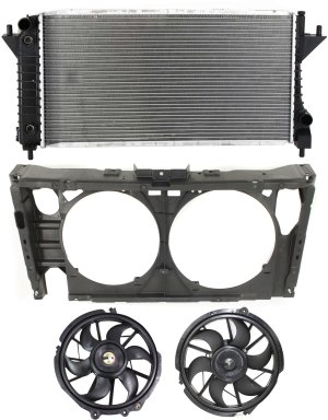 Cooling Fan Assembly Kit for Ford Sable (2000-2005) and Taurus (2000-2007), including Right (Passenger) and Left (Driver) Side, with Radiator, Fan and Shroud, for 6 Cylinder, 3.0L Engine, Replacement