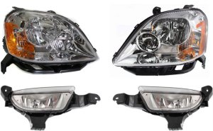 Headlight Assembly for Ford Five Hundred 2005-2007, Right (Passenger) and Left (Driver), 4-Piece Kit with Halogen Fog Lights, Replacement