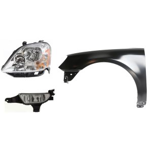 Headlight Assembly Kit for Ford Five Hundred 2005-2007, Left (Driver) Side, Halogen, 3-Piece with Fender and Fog Light, Replacement
