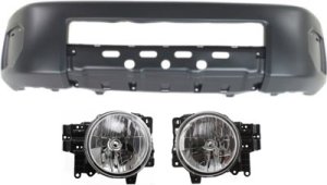 Front Bumper Cover for Toyota FJ Cruiser 2007-2014, 3-Piece Kit with Headlights, Replacement