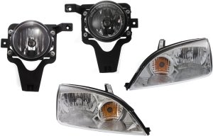 Headlight Assembly for 2005-2007 Ford Focus, Right (Passenger) and Left (Driver), Halogen, 4-Piece kit with Fog Lights, Replacement