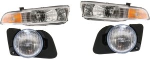 Headlight Assembly Kit for 1999-2001 Mitsubishi Galant, Right (Passenger) and Left (Driver), Halogen, 4-Piece kit with Fog Lights, Replacement
