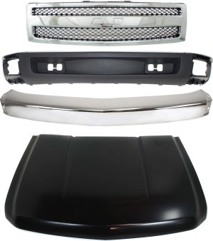 Hood Panel Kit for 2007-2008 Chevrolet Silverado 1500, 4-Piece Set with Bumper, Grille Assembly, and Lower Air Deflector Replacement