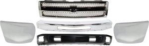 5-Piece Grille Kit for Chevrolet Silverado 1500 (2012-2013) without Fog Lights, with Tow Hook Holes, Bumper, Bumper Ends, Lower Air Deflector Replacement