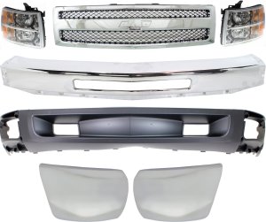 Front Lower Valance for CHEVROLET SILVERADO 1500 2012-2013, Primed (Ready to Paint), 7-Piece Kit with Bumper, Grille, Bumper Ends and Headlights, Replacement