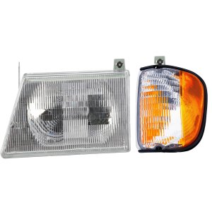Headlight Assembly for Ford Econoline 1997-2003, Left (Driver), Halogen, 2-Piece kit with Corner Light, Replacement