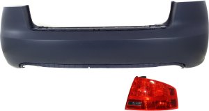 Rear Bumper Cover for Audi A4/S4 2005-2008, 2-Piece Kit with Tail Light, Sedan, without Parking Aid Sensor Holes Replacement