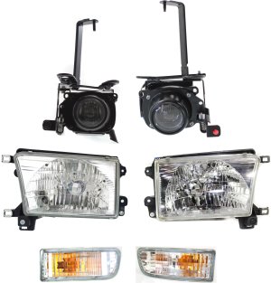 Fog Light Assembly Kit for Toyota 4Runner 1999-2002, Right (Passenger) and Left (Driver), 6-Piece set, Halogen, includes Headlight and Turn Signal Light, Replacement