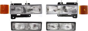 Headlight Assembly Kit for Chevrolet GMC C/K Full Size Pickup 1994-1999, Right (Passenger) and Left (Driver), Halogen, 6-Piece with Side Markers and Turn Signal Lights, Replacement