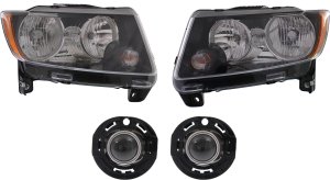 Headlight Assembly Kit for Jeep Compass 2013-2017, Right (Passenger) and Left (Driver), Halogen, 4-Piece with Fog Lights, Replacement