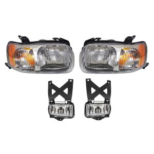 Headlight Assembly Kit for 2001-2004 Ford Escape, Right (Passenger) and Left (Driver), Halogen, 4-Piece with Fog Lights, Replacement