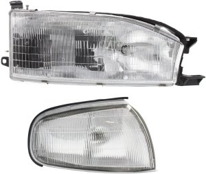 Headlight with Corner Light Assembly for Toyota Camry 1992-1994, Right (Passenger) Side, 2-Piece Kit, Replacement