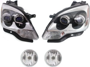 Headlight Assembly Kit for 2007-2008 GMC Acadia, 4-Piece Right (Passenger) and Left (Driver) with Fog Lights, Replacement