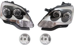 Headlight Assembly Kit for GMC Acadia 2008-2012, Right (Passenger) and Left (Driver), Halogen, 4-Piece with Fog Lights, Replacement