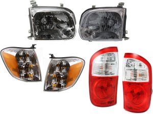 Headlight and Tail Light Assembly Kit for 2005-2006 Toyota Tundra, Right (Passenger) and Left (Driver), 6-Piece Halogen, with Turn Signal Lights, Replacement