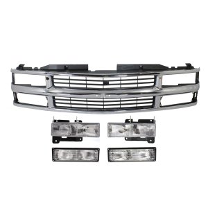 5-Piece Grille Kit for 1994-2000 Chevrolet C/K Full Size Pick-Up, Includes Headlights and Turn Signal Lights, Replacement