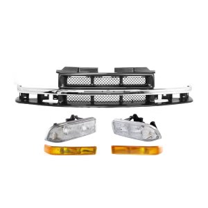 5-Piece Grille Kit for 1998-2004 Chevrolet Blazer/S10, Includes Headlights and Turn Signal Lights, Replacement