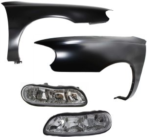 Front Fender Right (Passenger) and Left (Driver) for Chevrolet Classic 2004-2005, Malibu 1997-2003, 4-Piece Kit with Headlights, Replacement