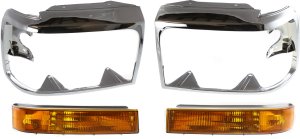 Headlight Door Replacement for Ford F-Series 1992-1997, Right (Passenger) and Left (Driver), 4-Piece Kit with Turn Signal Lights