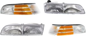 Corner Light Kit for Ford Crown Victoria 1992-1997, Right (Passenger) and Left (Driver), 4-Piece Set with Lens, Housing, and Headlights, Replacement