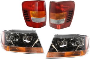 Headlight and Tail Light Assembly Kit for 1999-2003 Jeep Grand Cherokee - Right (Passenger), Left (Driver), 4-Piece, Halogen, Replacement