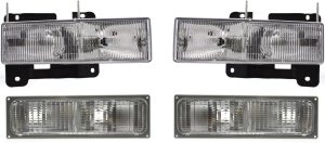 Headlight Assembly Kit for 1992-1993 Chevrolet Blazer and 1990-1993 K3500, Right (Passenger) and Left (Driver) Combo, 4-Piece Kit with Turn Signal Lights, Replacement 