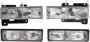 Headlight Assembly Kit for Chevrolet C1500 Suburban and K1500, 1994-1999, Complete 4-Piece with Right (Passenger) and Left (Driver) Turn Signal Lights, Replacement