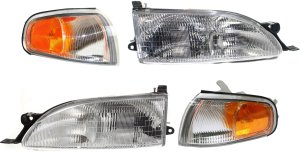 Headlight Kit for 1995-1996 Toyota Camry, Right (Passenger) and Left (Driver), with Bulbs and Corner Light, USA Built Vehicle Replacement