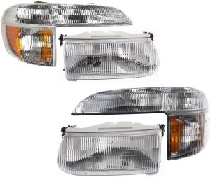 Headlight Assembly Kit for 1995-2001 Ford Explorer / 1997 Mountaineer, Right (Passenger) and Left (Driver) Halogen Lights, 4-Piece Set with Corner Lights, Replacement