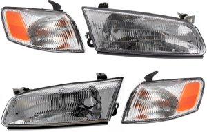 Headlight Assembly Kit for 1997-1999 Toyota Camry, Right (Passenger) and Left (Driver), Halogen, 4-Piece Kit with Corner Lights, Replacement