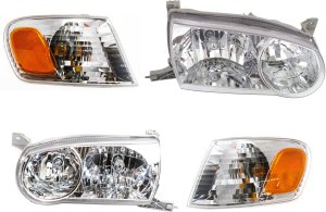 Headlight Assembly Kit for 2001-2002 Toyota Corolla, 4-Piece with Right (Passenger) & Left (Driver), Halogen, Includes Corner Lights, Replacement